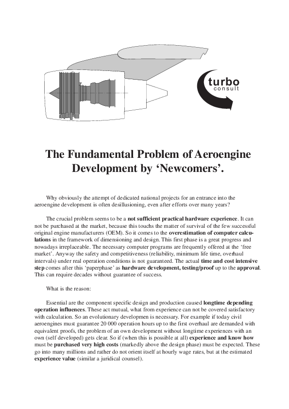 Development aeroengines, development risk, development effort, costs, technology value, probability of success, practical experience, problem of computer calculations, limits of theory